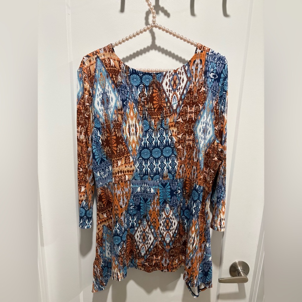 Ruby Rd. Blue and Brown Geometric Blouse - Picture 6 of 6
